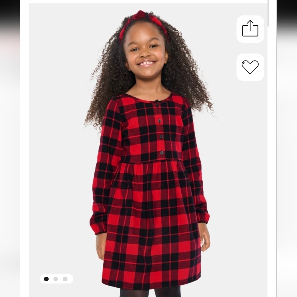 The Children's Place Red & Black Buffalo Plaid Flannel Shirt Dress Size XL - Picture 2 of 10